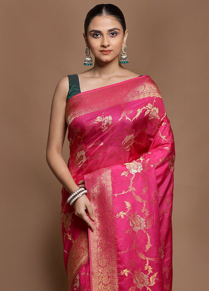 Pink Dupion Silk Saree With Blouse Piece