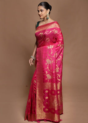 Pink Dupion Silk Saree With Blouse Piece