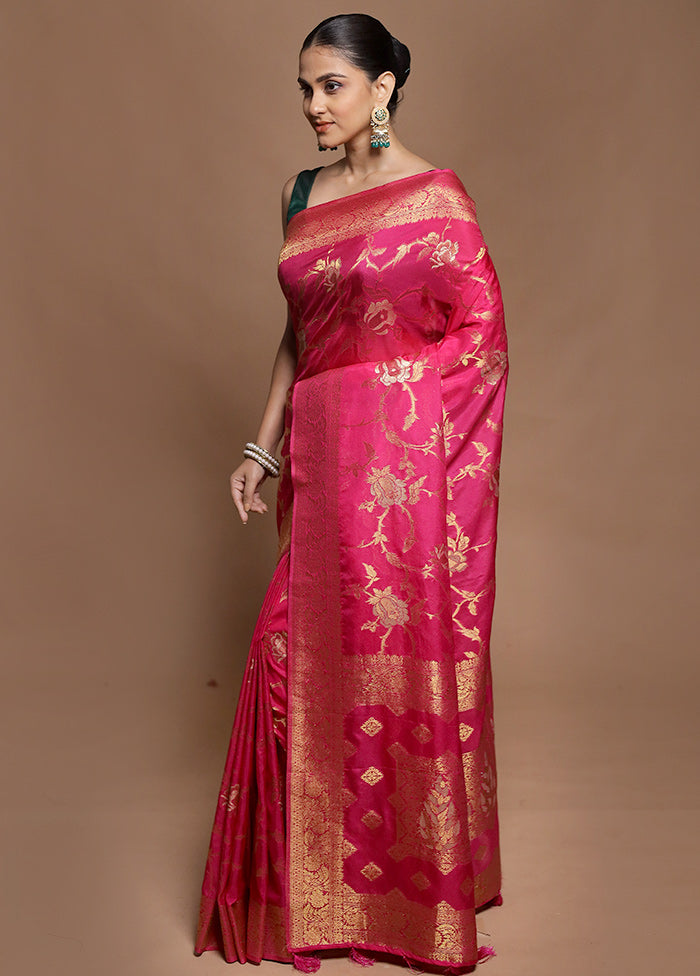 Pink Dupion Silk Saree With Blouse Piece