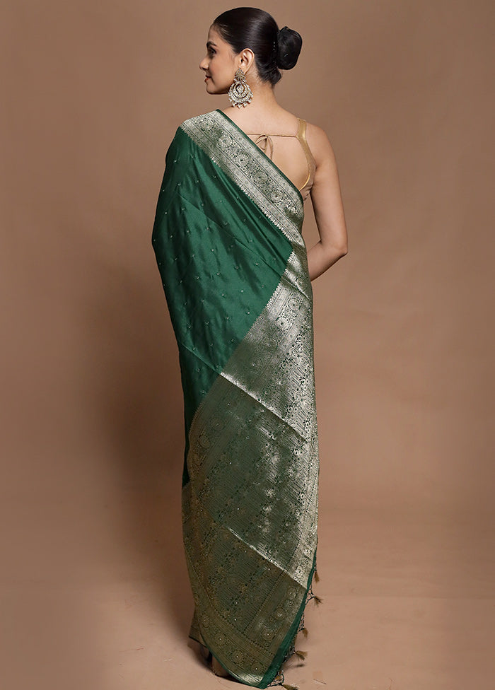 Green Dupion Silk Saree With Blouse Piece