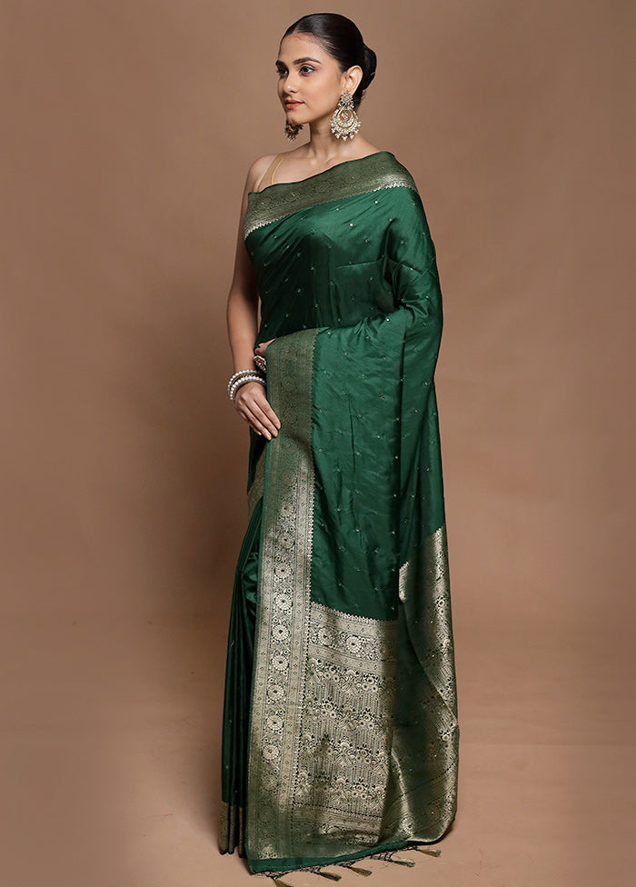 Green Dupion Silk Saree With Blouse Piece