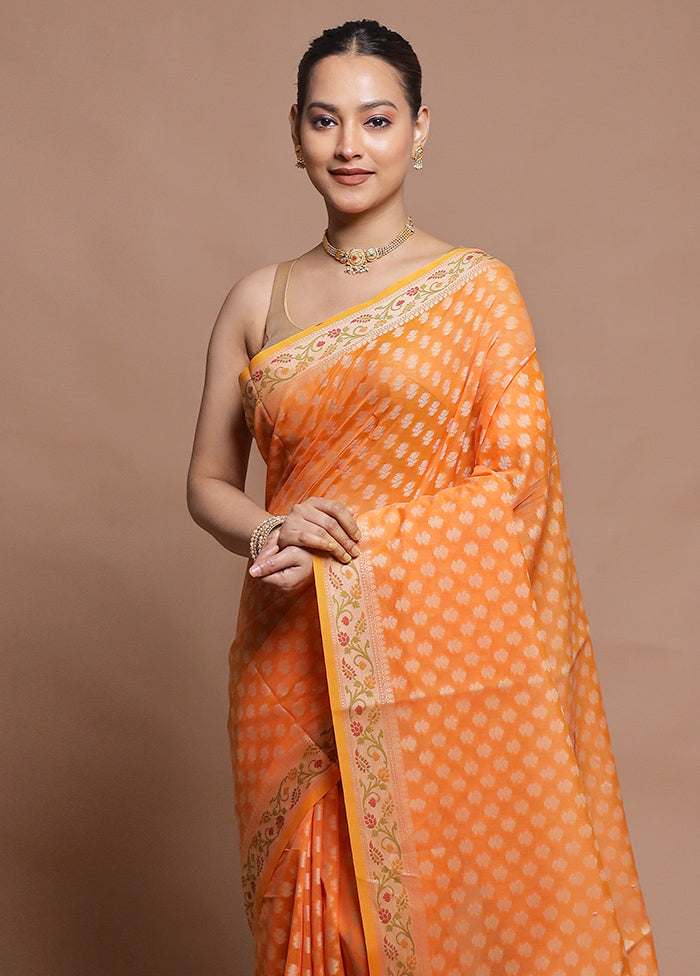 Orange Cotton Saree With Blouse Piece