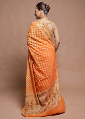 Orange Cotton Saree With Blouse Piece