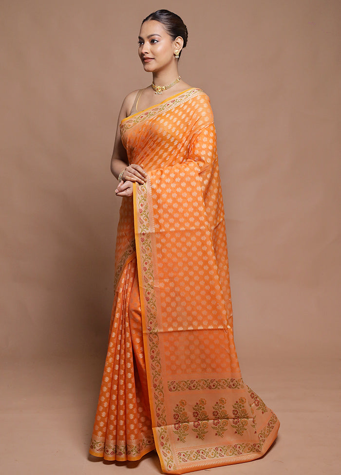Orange Cotton Saree With Blouse Piece