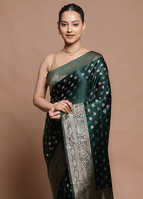 Green Dupion Silk Saree With Blouse Piece