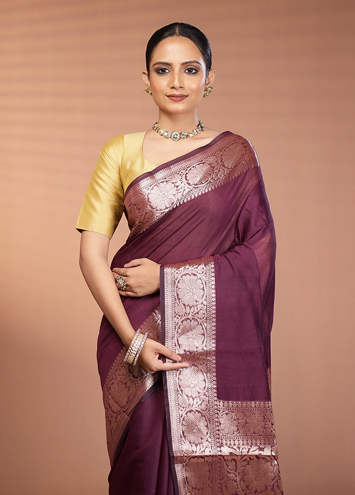 Purple Cotton Saree With Blouse Piece