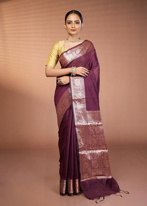 Purple Cotton Saree With Blouse Piece