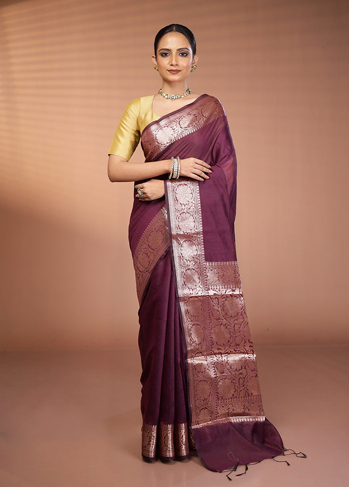 Purple Cotton Saree With Blouse Piece