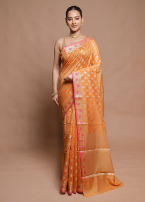 Peach Cotton Saree With Blouse Piece