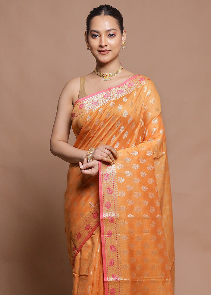 Peach Cotton Saree With Blouse Piece