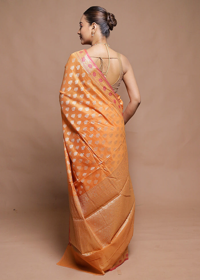 Peach Cotton Saree With Blouse Piece