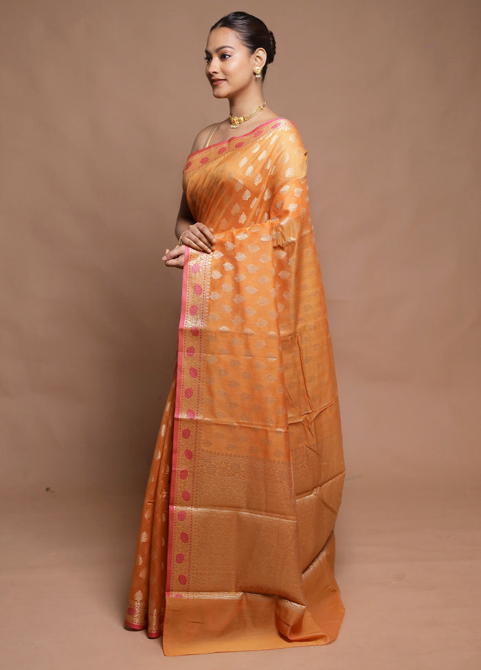 Peach Cotton Saree With Blouse Piece