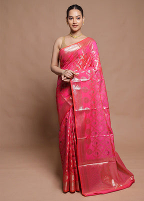 Pink Kora Silk Saree With Blouse Piece