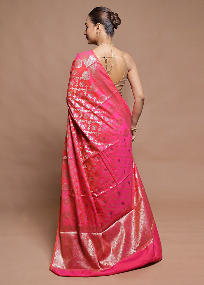 Pink Kora Silk Saree With Blouse Piece