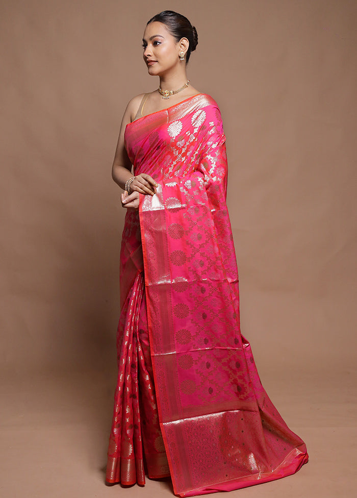 Pink Kora Silk Saree With Blouse Piece