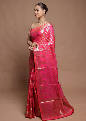 Pink Kora Silk Saree With Blouse Piece