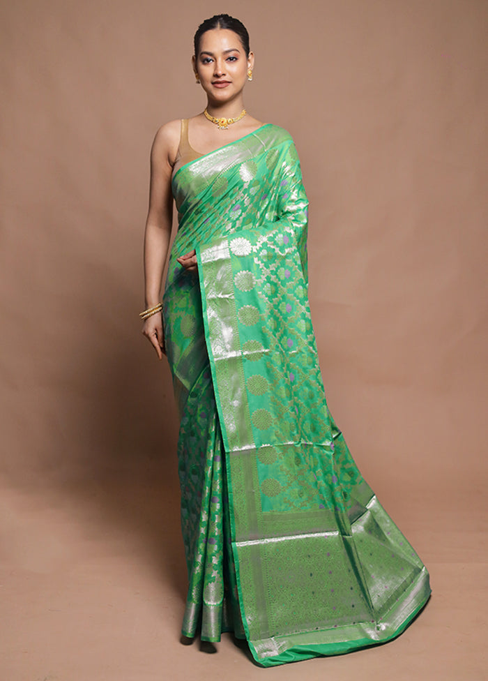 Green Kora Silk Saree With Blouse Piece
