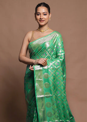 Green Kora Silk Saree With Blouse Piece