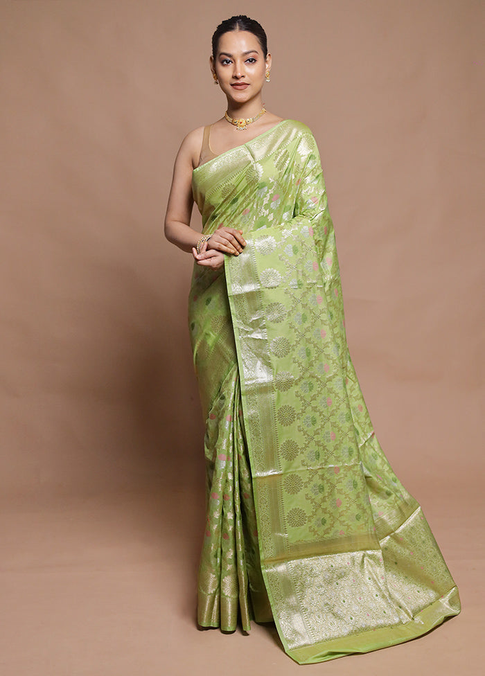 Green Kora Silk Saree With Blouse Piece
