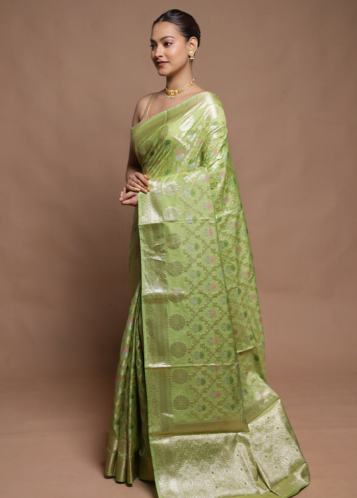 Green Kora Silk Saree With Blouse Piece