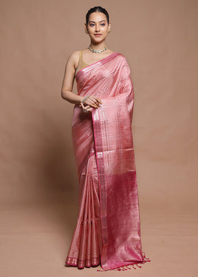 Pink Handloom Kanchipuram Pure Silk Saree With Blouse Piece
