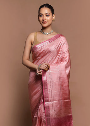 Pink Handloom Kanchipuram Pure Silk Saree With Blouse Piece