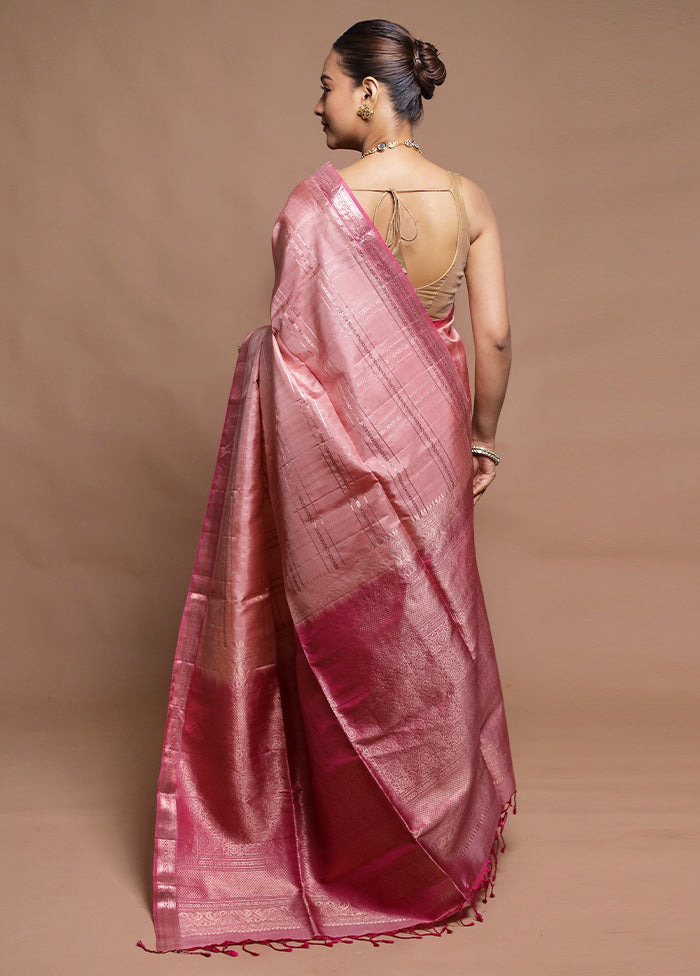 Pink Handloom Kanchipuram Pure Silk Saree With Blouse Piece