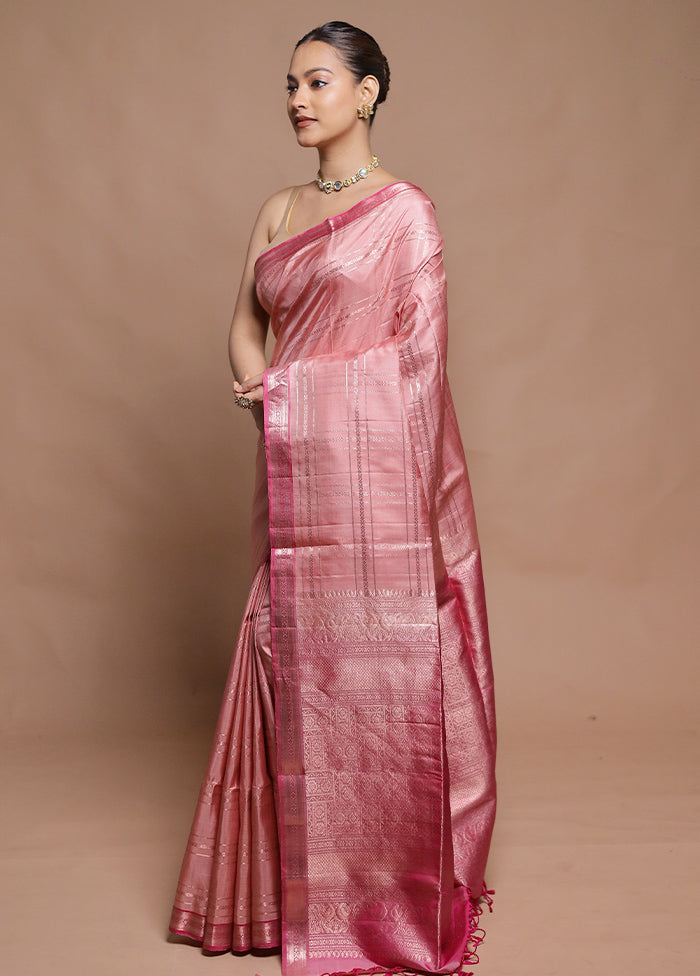 Pink Handloom Kanchipuram Pure Silk Saree With Blouse Piece