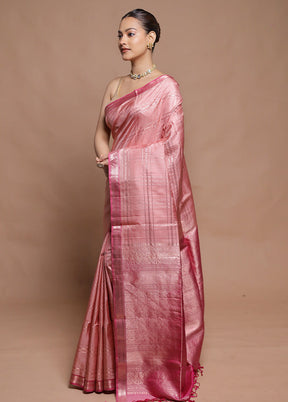 Pink Handloom Kanchipuram Pure Silk Saree With Blouse Piece