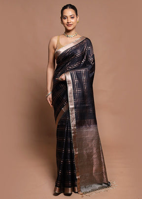 Black Handloom Kanchipuram Pure Silk Saree With Blouse Piece