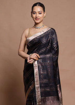 Black Handloom Kanchipuram Pure Silk Saree With Blouse Piece