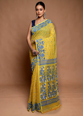 Yellow Tant Jamdani Saree Without Blouse Piece