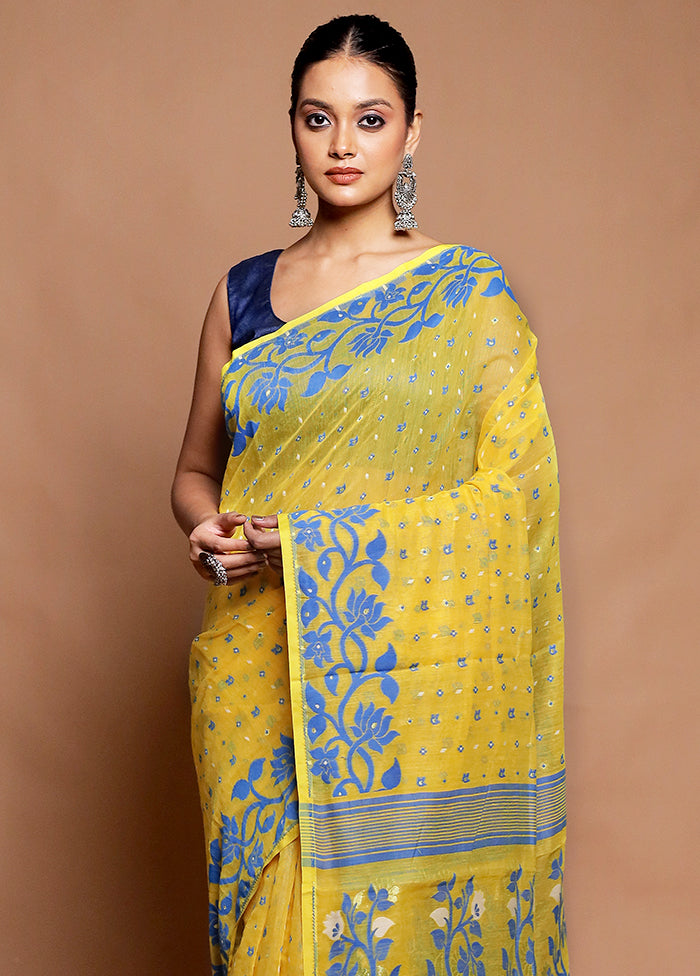 Yellow Tant Jamdani Saree Without Blouse Piece