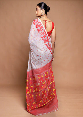 White Tant Jamdani Saree Without Blouse Piece