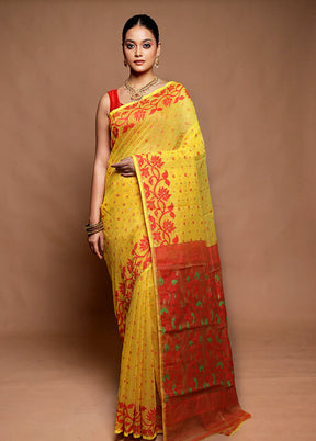 Yellow Tant Jamdani Saree Without Blouse Piece