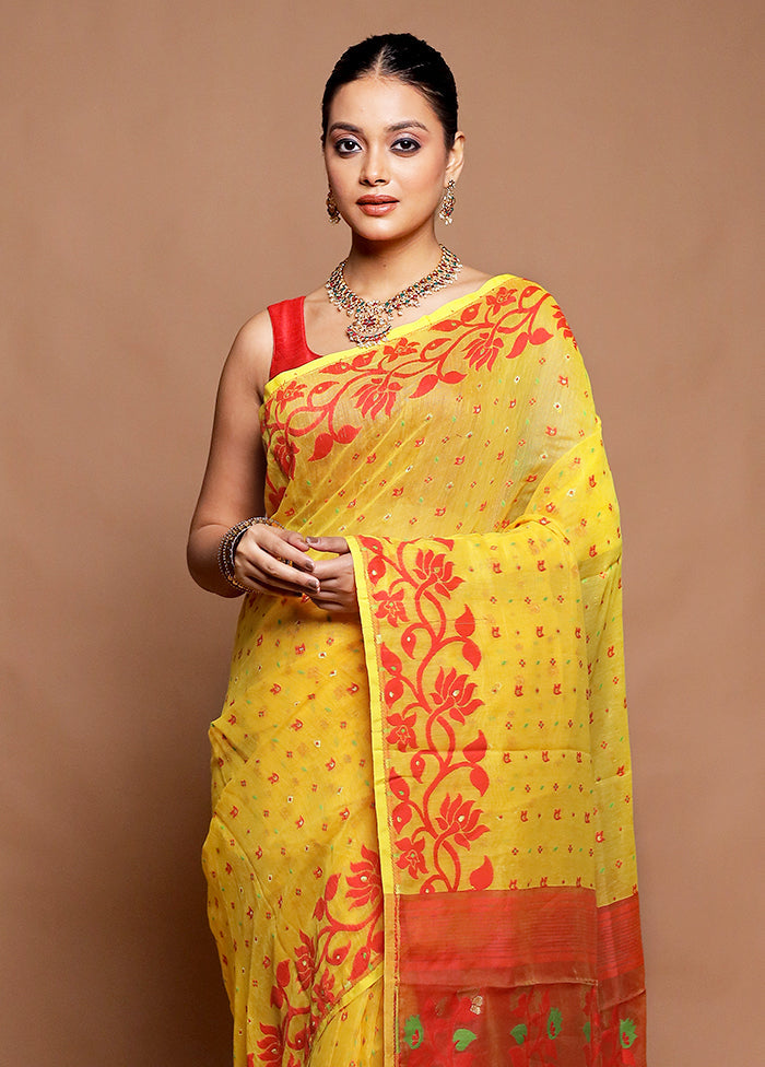 Yellow Tant Jamdani Saree Without Blouse Piece