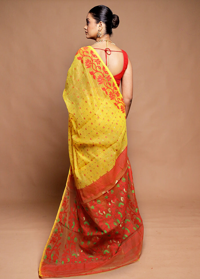 Yellow Tant Jamdani Saree Without Blouse Piece