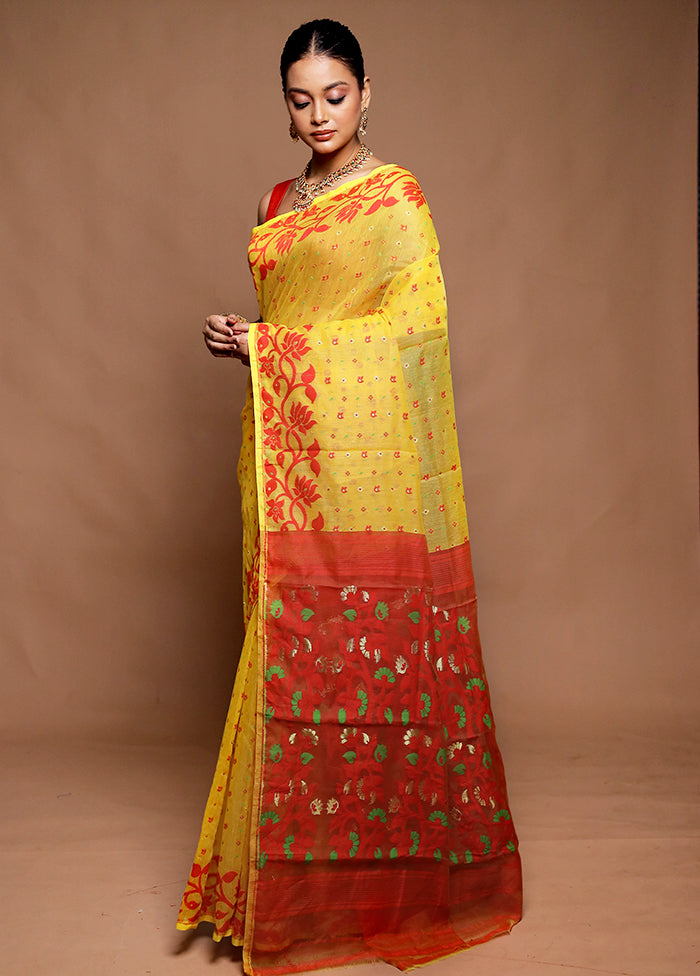 Yellow Tant Jamdani Saree Without Blouse Piece