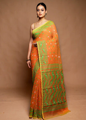 Orange Tant Jamdani Saree Without Blouse Piece
