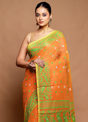 Orange Tant Jamdani Saree Without Blouse Piece