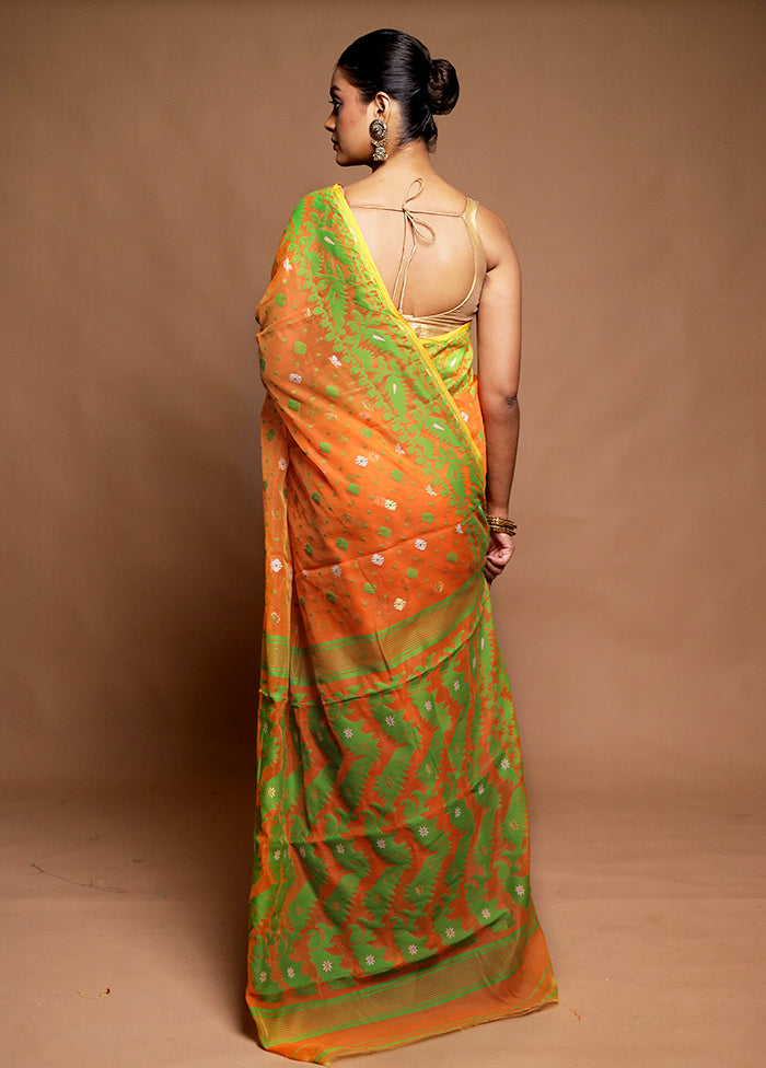 Orange Tant Jamdani Saree Without Blouse Piece