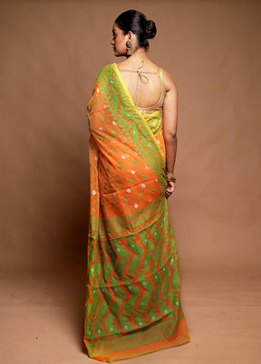 Orange Tant Jamdani Saree Without Blouse Piece
