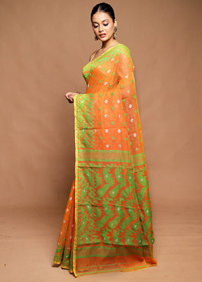 Orange Tant Jamdani Saree Without Blouse Piece