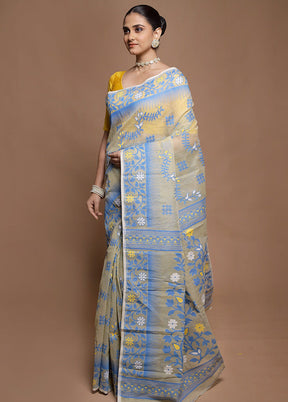 Green Tant Jamdani Saree Without Blouse Piece