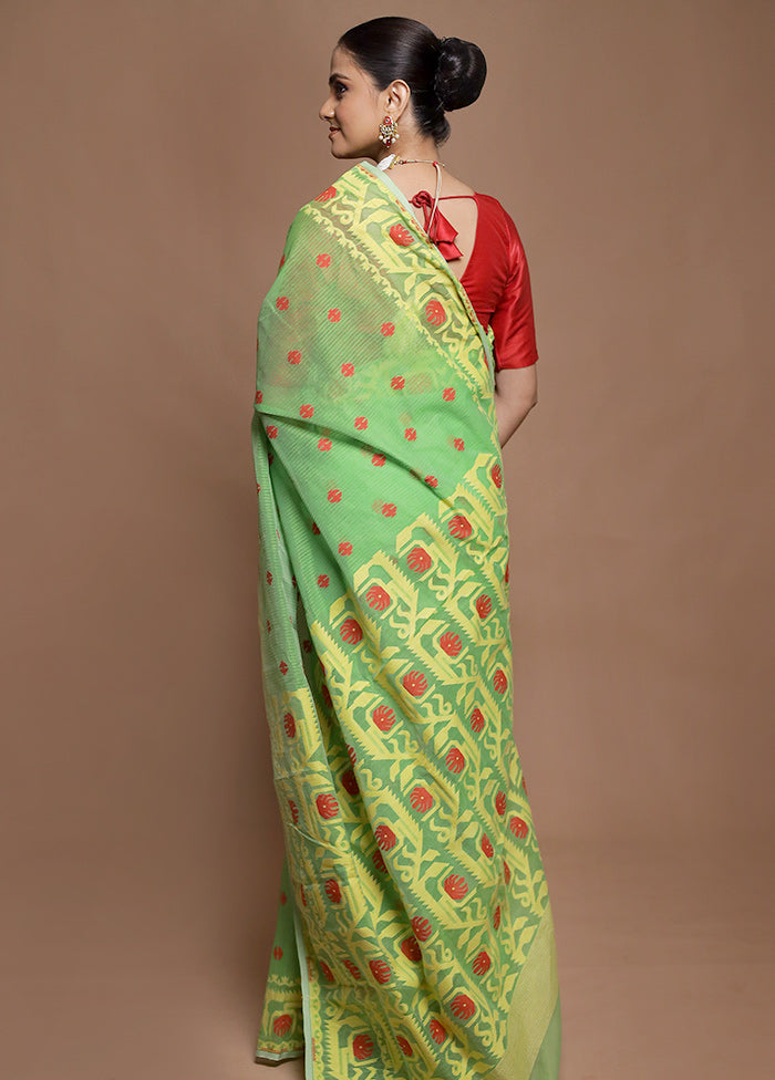 Green Tant Jamdani Saree Without Blouse Piece