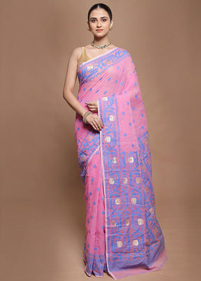 Pink Tant Jamdani Saree Without Blouse Piece