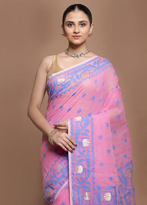 Pink Tant Jamdani Saree Without Blouse Piece