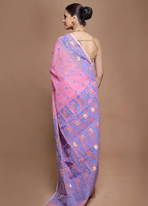Pink Tant Jamdani Saree Without Blouse Piece