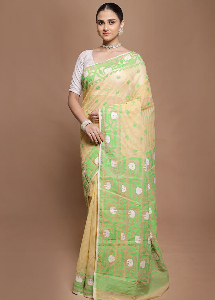 Cream Tant Jamdani Saree Without Blouse Piece