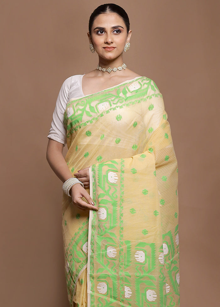 Cream Tant Jamdani Saree Without Blouse Piece